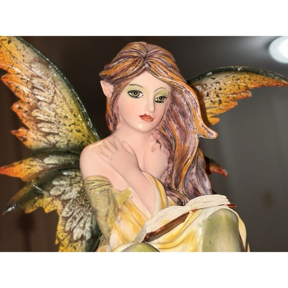 Fantasy Bookworm Fairy Yellow and Green Winged Figurine - Picture 6 of 16